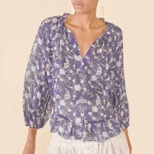 Ulla Johnson Silk Lilac Floral Rosine Blouse Sz 4